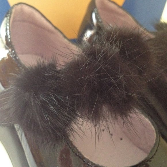 Mod8 France Black Leather Kids Shoes Quality Discount Fur Strap New - Picture 2 of 5